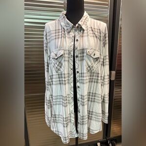 Como Vintage Gray and White Plaid Button Down Shirt Women’s 3X